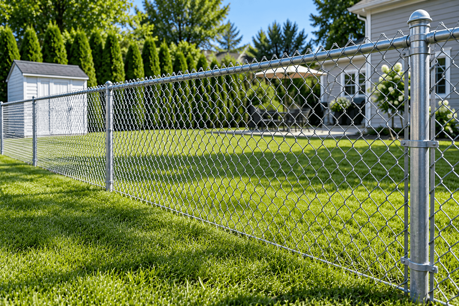 Chain link fence with galvanized metal posts